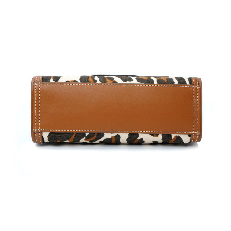 Tory Burch Элла Двойной Логотип T Сумка-тоут из Коровьей Кожи Сумка-тоут Сумка для Покупок Наплечная Сумка-тоут Мини Женская Леопардовый Принт 90485-960
