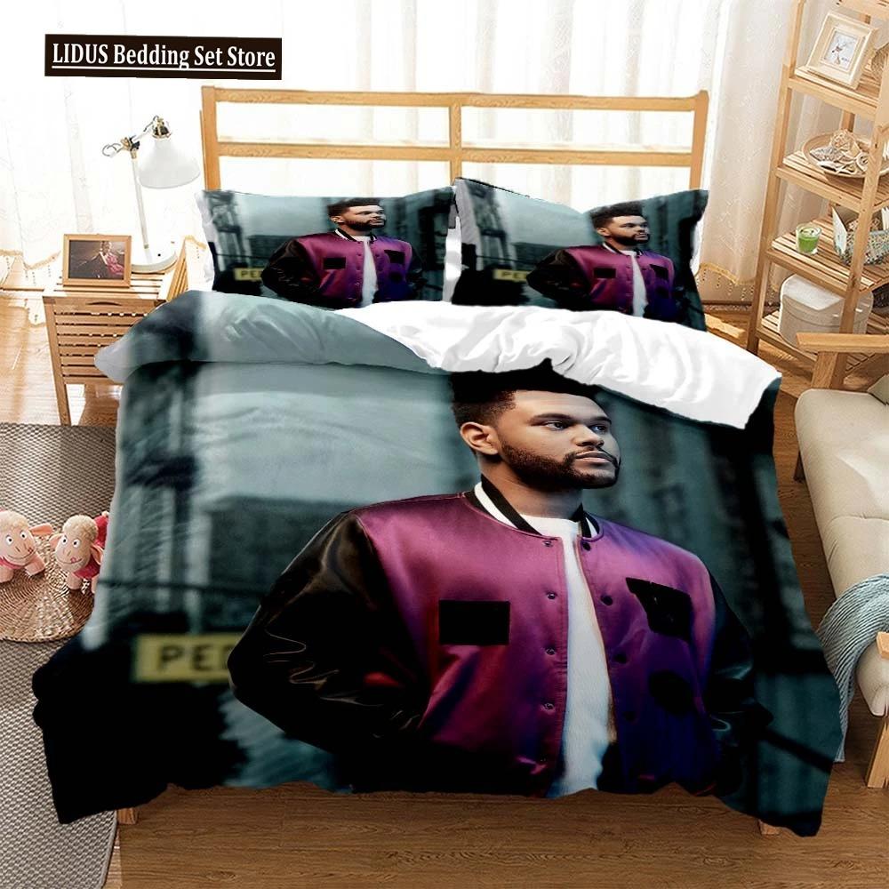 Мода Weeknd Поп-певец 3D-печать Постельное белье Комплект постельного белья для двуспальной кровати Комплект постельного белья размера King-size Мягкое покрывало