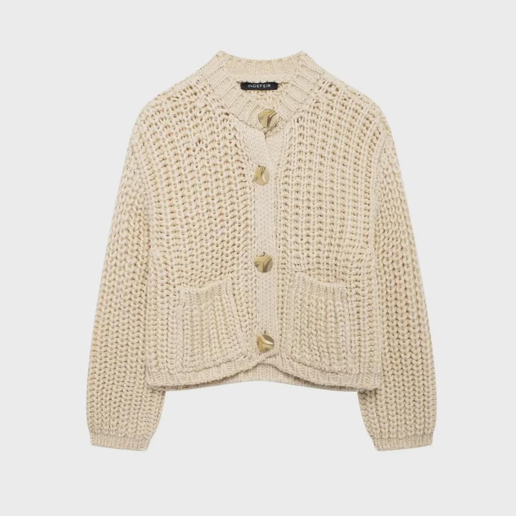 ZA Женский свитер-кардиган крупной вязки с круглым вырезом в европейском и американском стиле 5802113