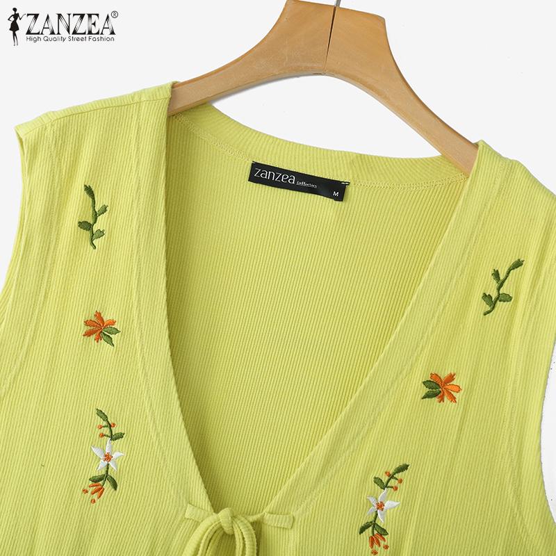 ZANZEA Женские повседневные топы без рукавов с V-образным вырезом и шнуровкой