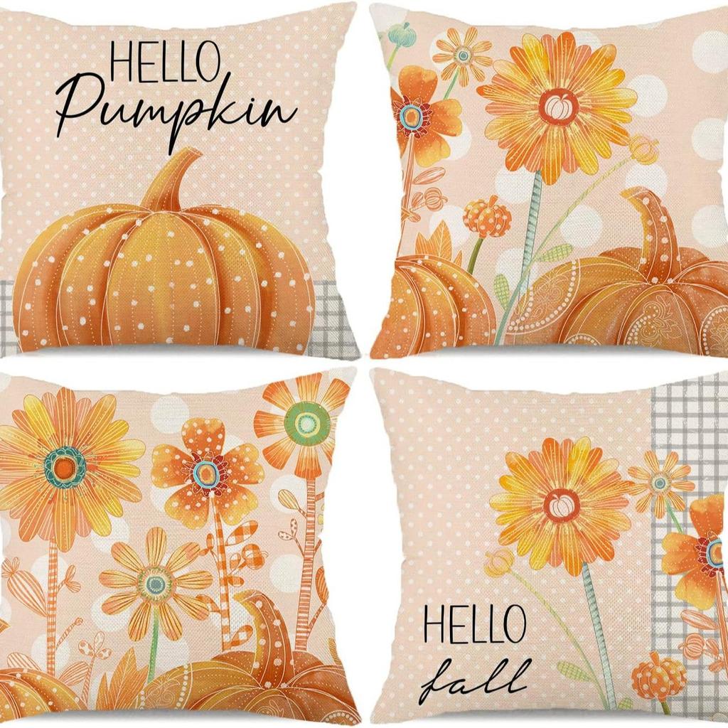 Thanksgiving New Pillow Case Autumn Pumpkin Print Letter Pillow Home Cushion Set Decoration