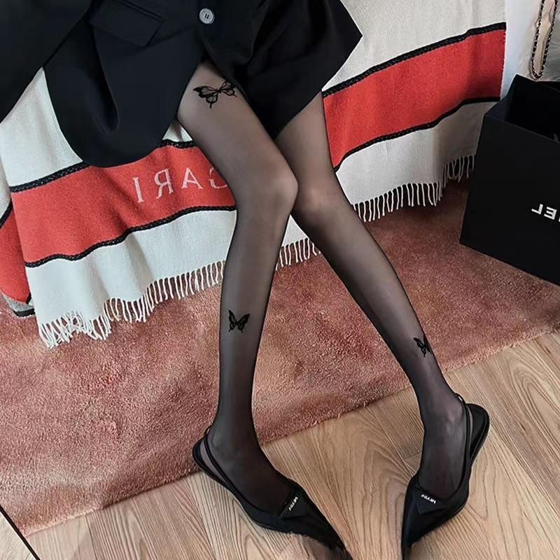 Тонкие прозрачные сексуальные шелковые колготки с принтом банта, не линяют