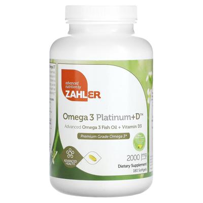 Omega3 Platinum+D, премиальный рыбий жир омега-3 + витамин D3, 2000 мг, 180 мягких капсул (1000 мг в одной мягкой капсуле)