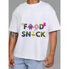 Cotton T Shirt White Food Snack Cartoon Characters and Text Design Casual Wear for Men and Women Daily Outfits Streetwear Style