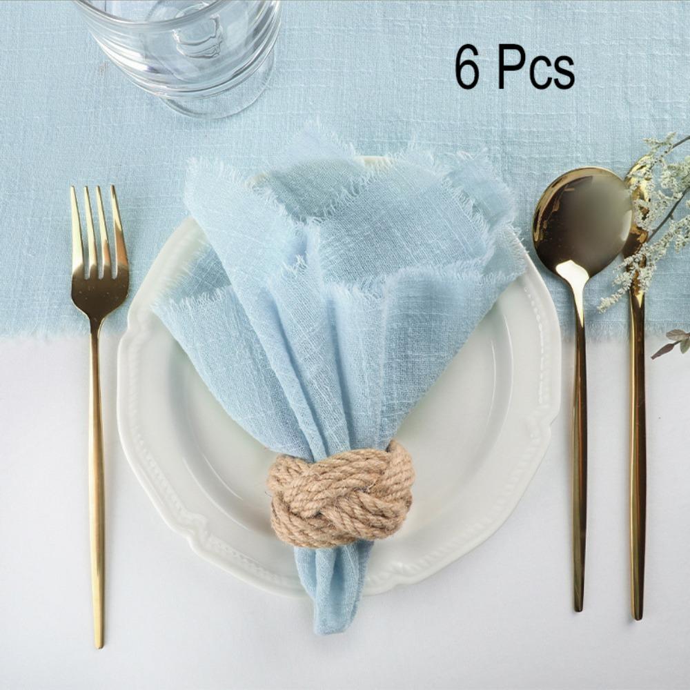 6PCS Rustic Style Burr Edge Cotton Napkin Tassel Design Gauze Tea Towel Wedding