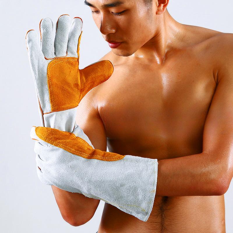 Длинные перчатки из воловьей кожи для электросварки, перчатки для сварки, теплоизоляции, защиты труда на сталелитейном заводе