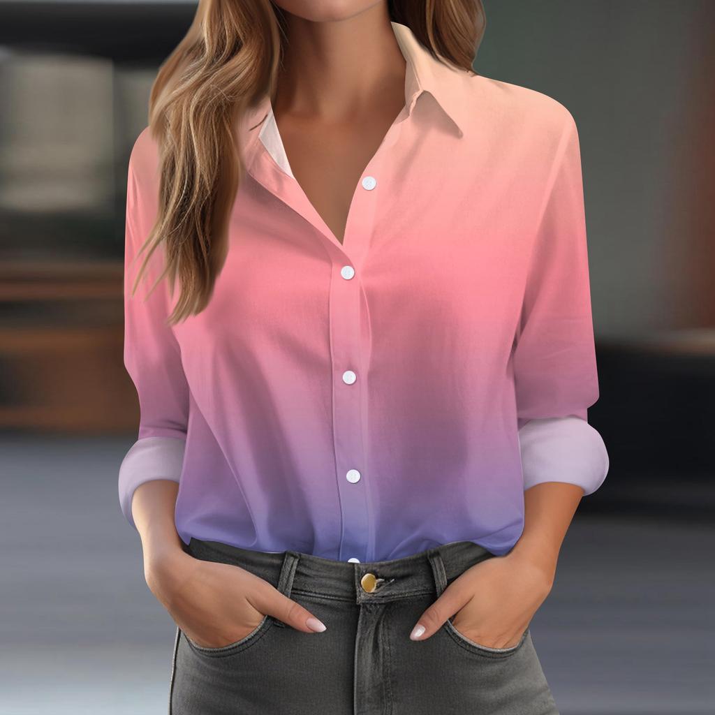 Women's Shirt Blouse Print Button Long Sleeve Casual Basic Shirt Collar Regular Top