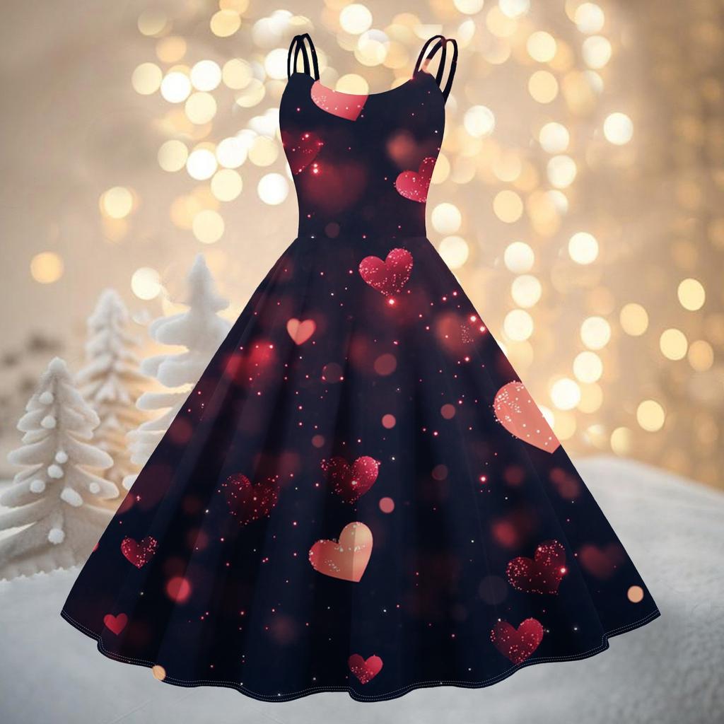Women's Fashion Valentine's Day Printed Sexy Strapless Gothic Cocktail Dress Punk, Vintage Dress.