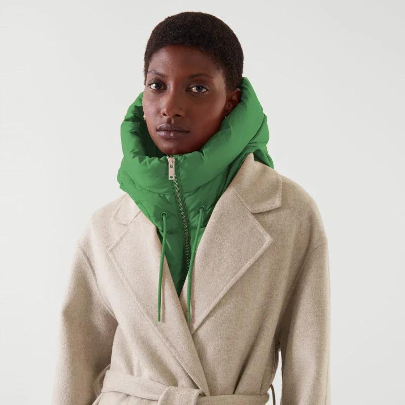 Осень-зима ультралегкие пуховые шапки с капюшоном для женщин, теплая шапка-шарф с воротником-молнией, пальто-шарф, короткая майка