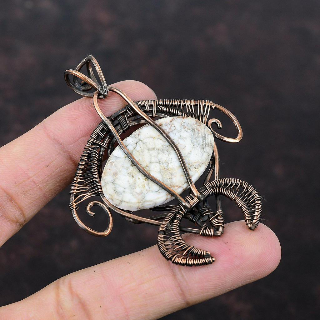 Подвеска из магнезита с дикой лошадью, кулон в медной проволоке, медные украшения ручной работы, кулон из натурального драгоценного камня, ювелирные изделия, завернутые в проволоку, подарок для нее