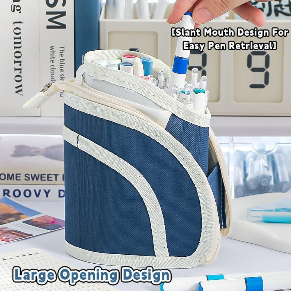 Portable Retractable Pen Bag 2-in-1 Standing Pen Holder Minimalist Pencil Case School Office