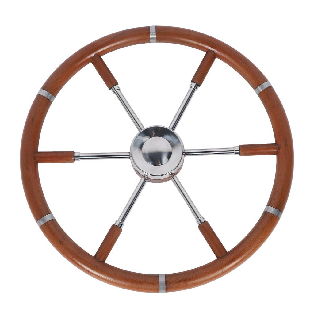 Teak Wood Handle Boat Steering Wheel 6 Spoke 304 Stainless Steel Center Frame Replacement Yachts Steering Wheel for 5