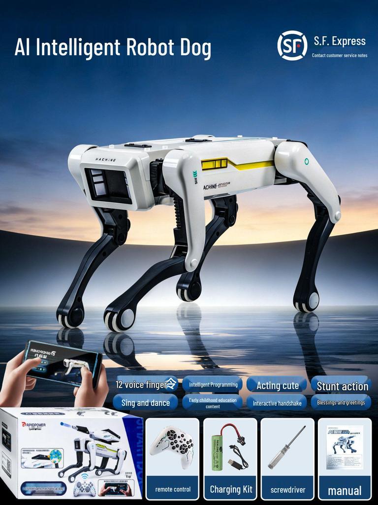 Умный робот-собака с ИИ, голосовым диалогом, дистанционным управлением, функцией звонка, подбором предметов и стреляющим пушками