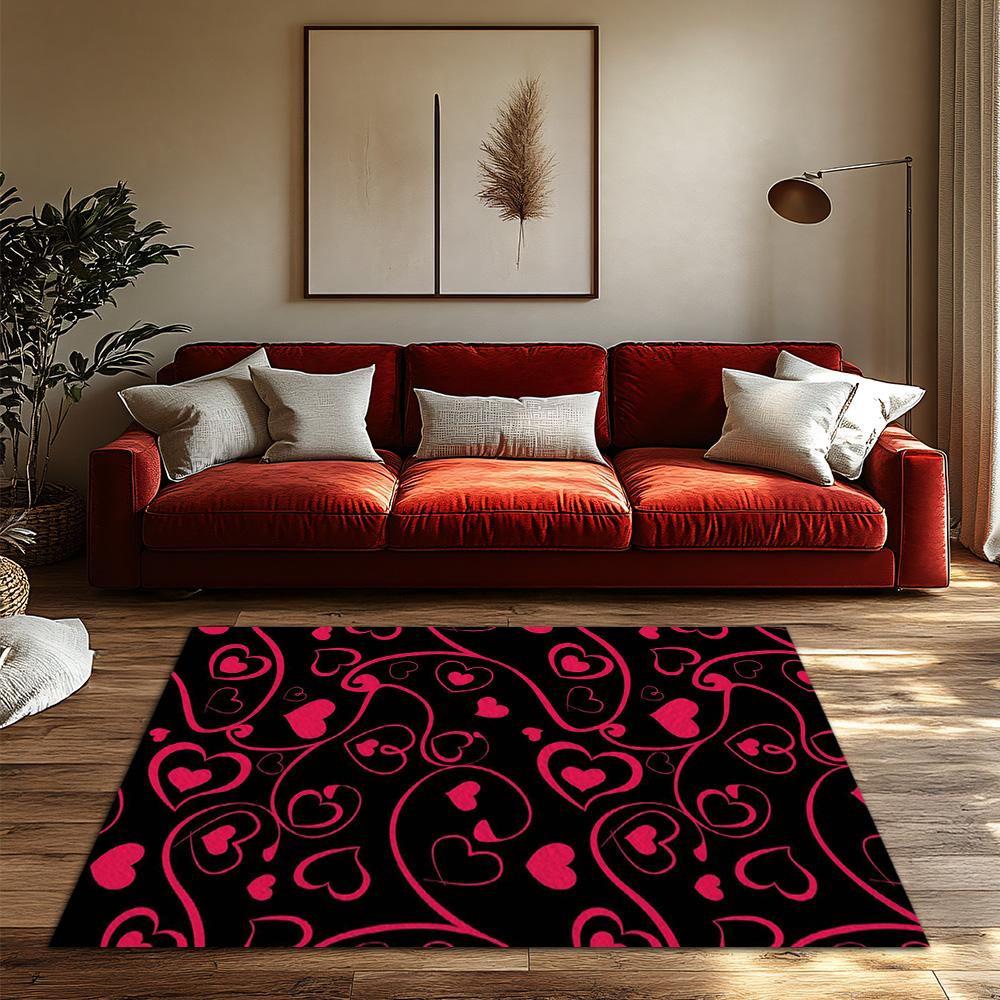 lack Pink Heart Pattern Area Rug, Soft Plush Carpet for Living Room, Non-Slip Sofa Mat with Bohemian Home Decor, Cozy Accent