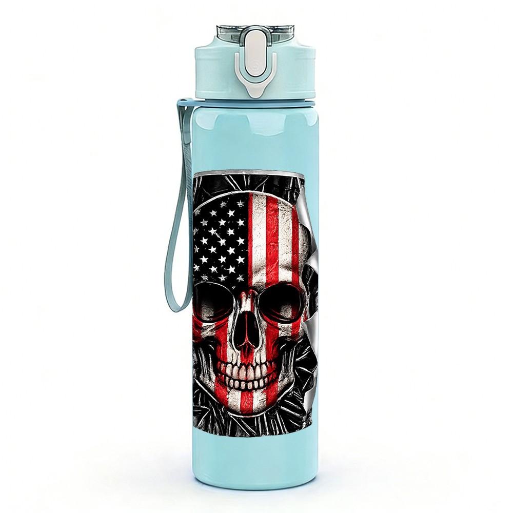 1PC American Flag Gun Patriotic Pattern Print 750ml Color Plastic Sports Water Bottle Leakproof Flip Straw Lid Suitable for Sports Office Home Use