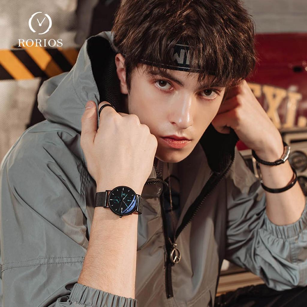 Мужские кварцевые часы RORIOS, Многофункциональные, Легкие, С индикацией даты, Люминесцентные, Водонепроницаемые, Идеально подходят для работы или поездок на работу, Стильные, Популярные, Простые,