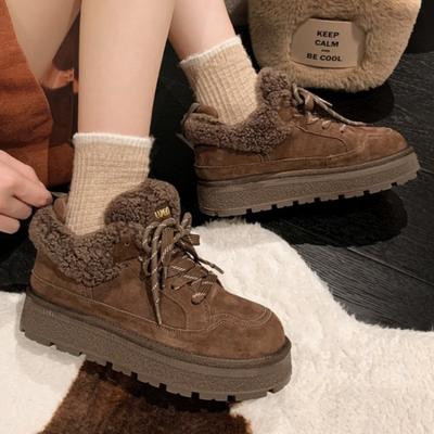 Меховые балетки на платформе с замшей и щиколоткой, женские зимние сапоги, брендовые плюшевые хлопковые туфли, повседневные кроссовки, зима 2025 года, тренд, теплые, удобные, Botas Mujer