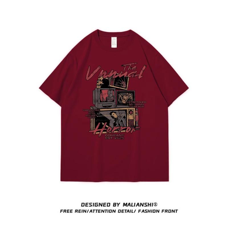 Женская футболка свободного кроя 2025 года из хлопка в стиле хип-хоп с рисунком из мультфильмов