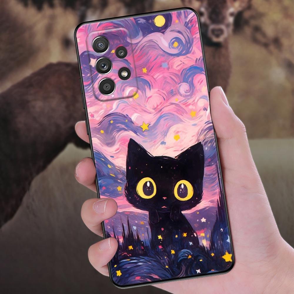 Чехол для телефона 'Звездное небо с кошкой' для Samsung Galaxy A57 A56 A37 A55 A36 A26 A54 A52 A35 A34 A25 A17 A16 A15 A07 A06 Мягкий чехол