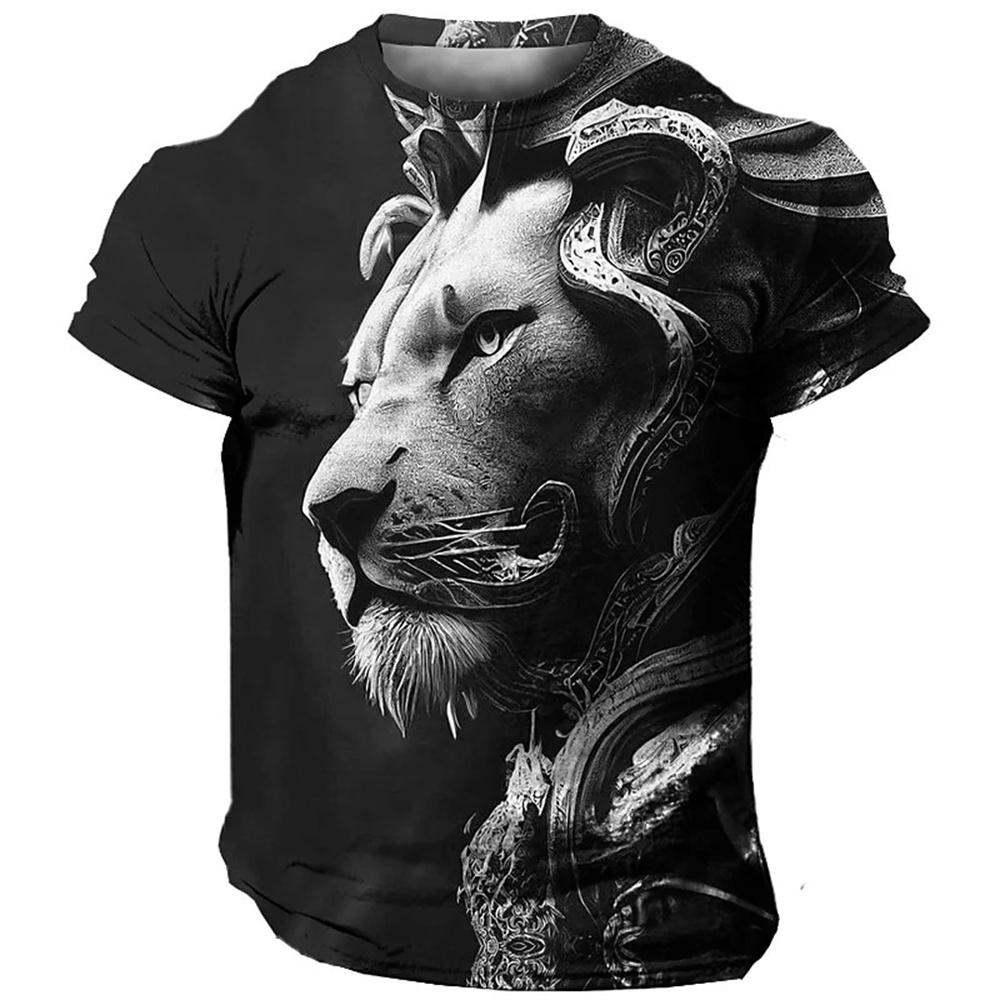Летняя мужская футболка с принтом животного льва Fierce Beast Wear Повседневная мужская одежда Свободная рубашка большого размера Винтажная толстовка