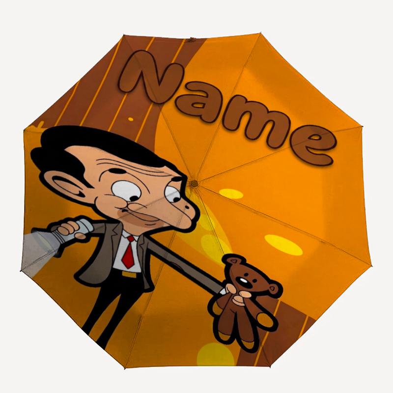 Custom Name Mr Bean Theme Automatic Umbrella, Lightweight & Portable, 8 Rib, Perfect for Outdoor Travel, Birthdays, Christmas, Gifts.