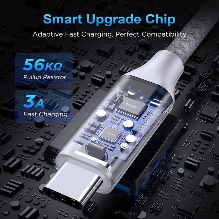 Câble USB C 90cm/2pcs,Blanc Cable USB Type C En Charge Rapide 3.1A Nylon Chargeur USB C Cable Pour Galaxy S21 S20 S22 S10 S9 S8 Plus