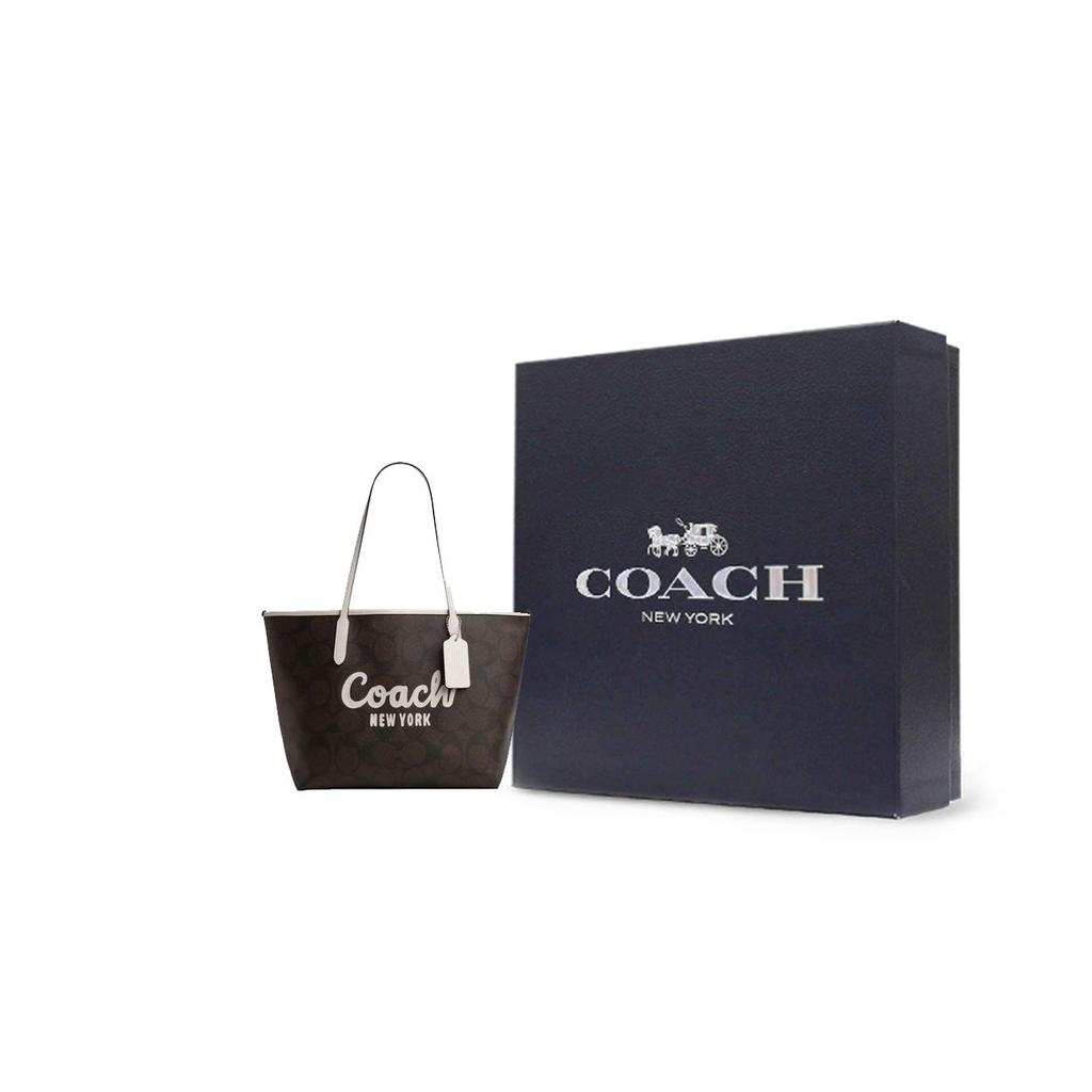 Coach 33 Бренд Буквы Микро Логотип Покрытие Холст Сумка-тоут Покупки Ручная Сумка На Плечо Большая Женская tote Коричневый CY705-SVXIC