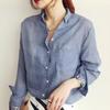 Женские рубашки из хлопка и льна с сплошным лацканом, на пуговицах, с длинным рукавом, тонкая солнцезащитная блузка, рубашка, одежда