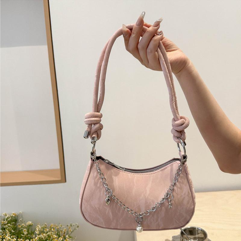 Сумки на плечо из искусственной кожи для женщин, однотонные, повседневные, в форме полумесяца, маленькие сумки на цепочке