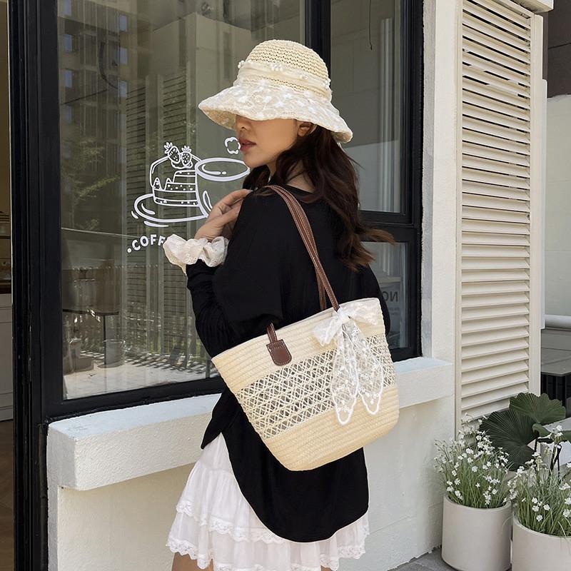 Woven Summer Tote Bag For Women Large Capacity Beach Shoulder Bag With Inner Pocket