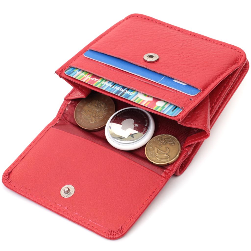 Women's Compact Wallet with Coin Pocket Made of Genuine Leather ST Leather 22689 Red
