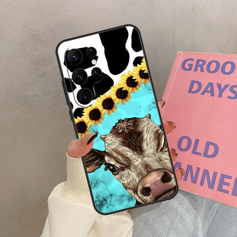 Western Highland Cow Sunflower Cute Case For Samsung Galaxy S24 Ultra S20 S21 S22 S23 S25 Ultra S9 S10 Plus S25 FE Cover Coque