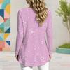 Women Plus Size Red Blue Printed Keyhole Ring Neck Long Sleeve Flared Hem T Shirt