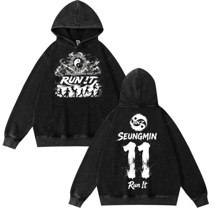 2026 Stray Kids World Tour Run It Skz Hoodie Teen Casual Cotton Sweatshirt