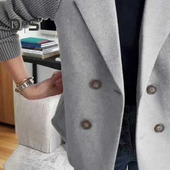 Women Coat Knitted Sleeves Patchwork Double-breasted Turn-down Collar Loose Suit Jacket Formal Business Style Sweater Coat