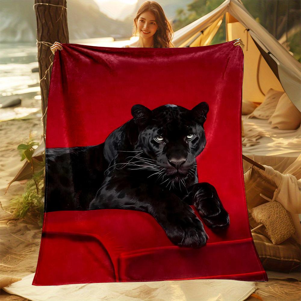 Red background black panther art Flannel printed blanket suitable for all seasons suitable for living room office sofa travel