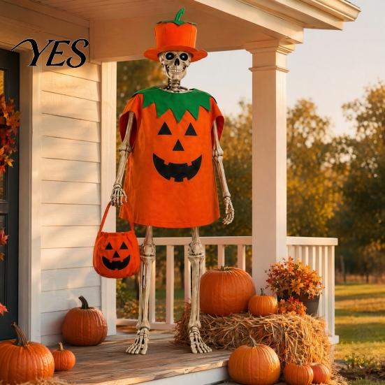 Garden Skull Decor Costume Set, Easy-to-Wear Outdoor Skeleton Outfit, Reinforced Breezy Weather Stitching Durable Cosplay Costume, for Home Courtyard