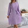 Women Fashion Spring And Summer New Casual Long Sleeve Floral Large Hem Pleated Dress