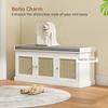 Shoe Storage Bench with Woven Rattan Doors, Seat - White