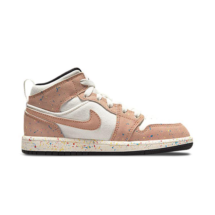 Air Jordan 1 Mid SE PS Brushstroke Paint Splatter Kids Sneakers White Sail Cider DA8007-100