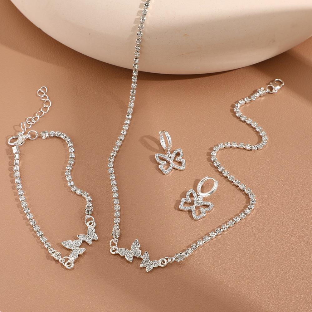 Versatile and stylish women's jewelry set Butterfly Zircon Earrings Necklace Bracelet Versatile and elegant, suitable for various occasions, ideal