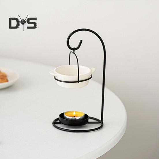 Essential Oil Burner Ceramic Aromatherapy Diffuser Oil Burner with Iron Tea Light Candle Holder Essential Oil Fragrance Diffuser for Bedroom Office