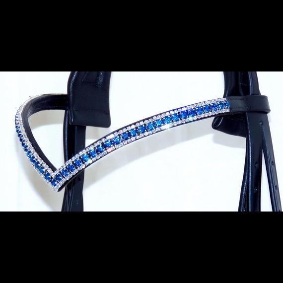 Dressage Bridle With Blue Crystal Brow-band ,Patent Nose-band With Flash For Horse