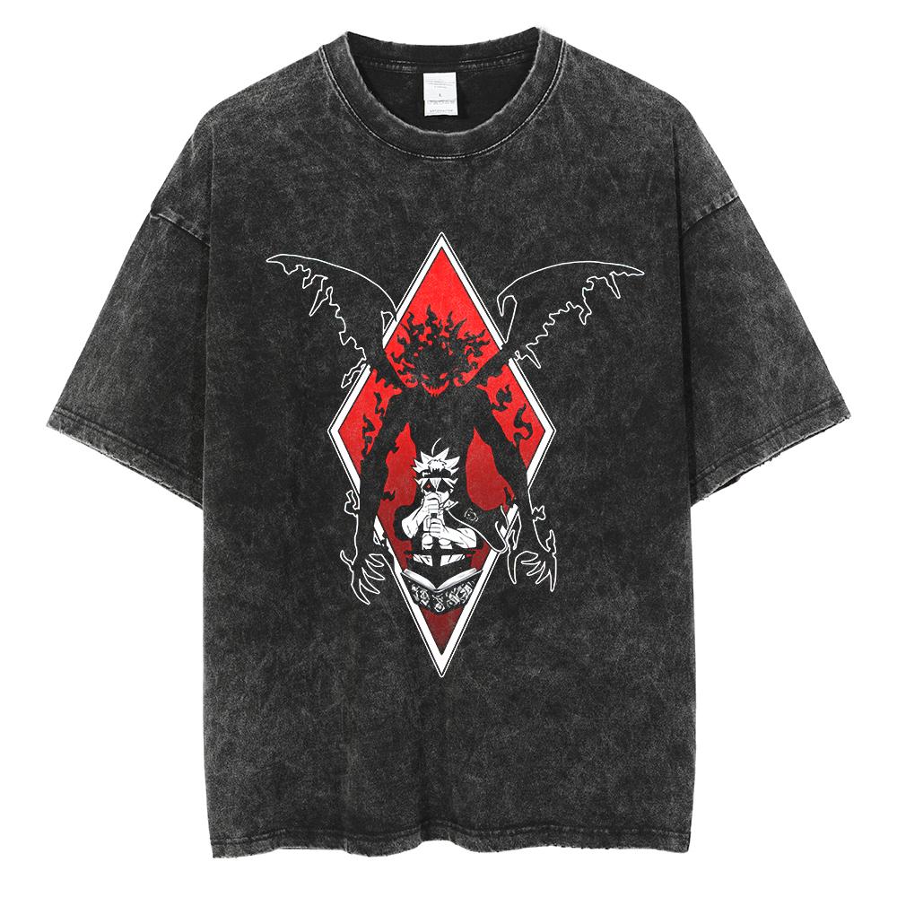 Горячее Аниме Черный Клевер Аста Логотип Графическая Выстиранная Футболка Мужская Винтажная Хлопковая Футболка Манга Оверсайз Уличная Одежда Харадзюку Мужские Топы