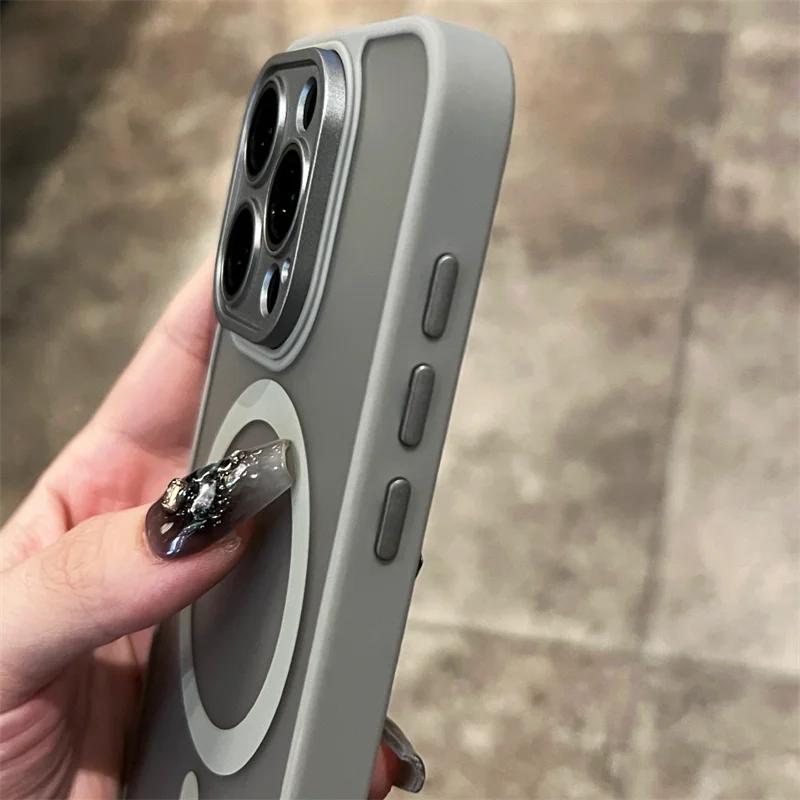 Матовый защитный магнитный чехол для Magsafe, металлическая крышка объектива для iPhone 15, 14, 13, 12, 11 Pro Plus Max, полупрозрачный чехол с беспроводной зарядкой