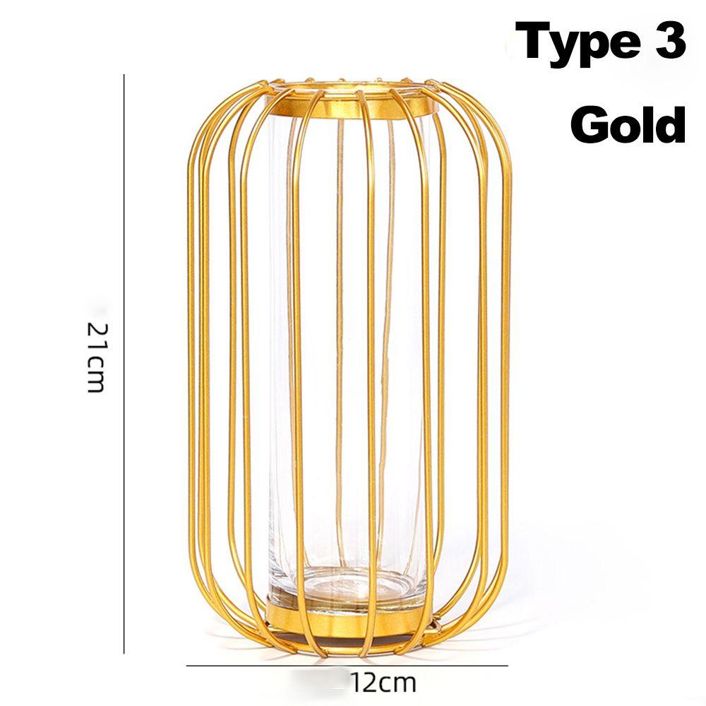 Nordic Styles Hydroponic Flower Vase Geometric Line Frame Iron Art Vase Glass Test Tube Metal Holder Home Decoration Craft Gift