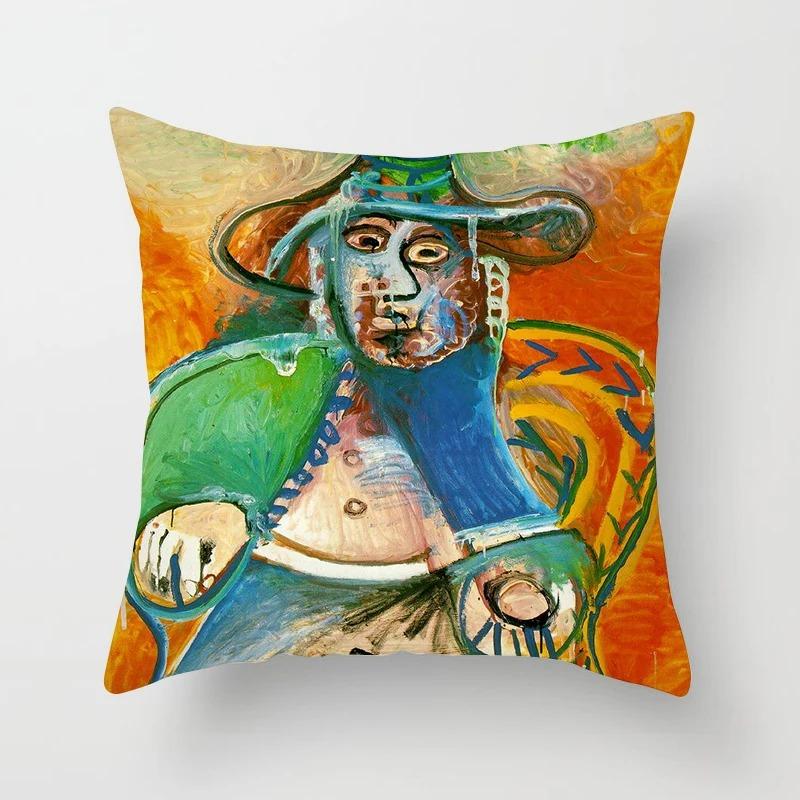 Abstract Face Cubist Art Peach Skin Pillow Cover 2D Flat Printed Geometric Portrait Cushion Case For Sofa Living Room Decor
