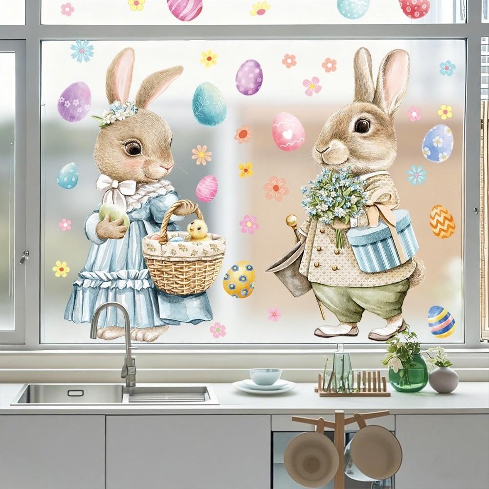Cartoon Rabbit Easter Window Door Stickers PVC Happy Easter Bunny Decal Ester Decorations