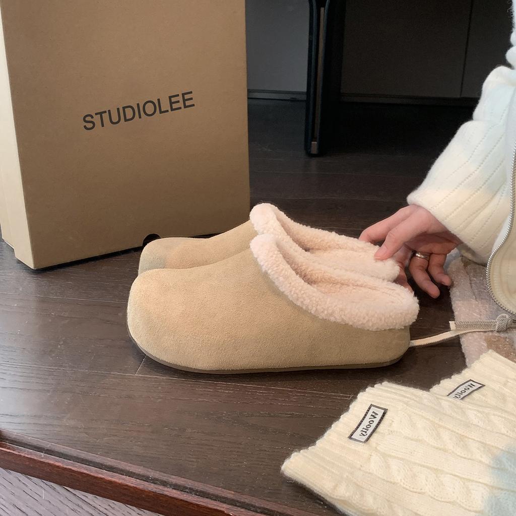 Wool Version~ Grape Ma Height Increase Cm Cow Anti-plush Plush Shoes Women's Half-drag Winter Plush Warm Cotton Shoes