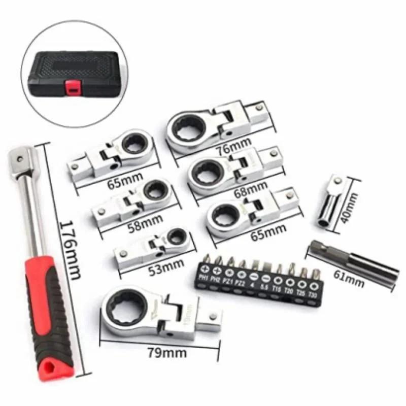 20Pcs/set Flex Head Ratchet Wrench 8mm-19mm Changeable Wrench Ratchets Screwdriver Household Multifunctional Hardware Tools